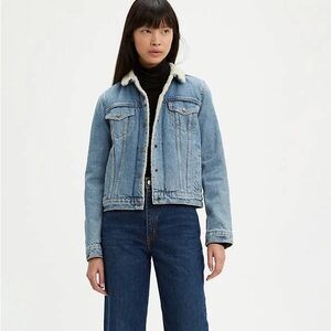 LEVIS SHERPA WOMENS TRUCKER JACKET DIVIDED BLUE